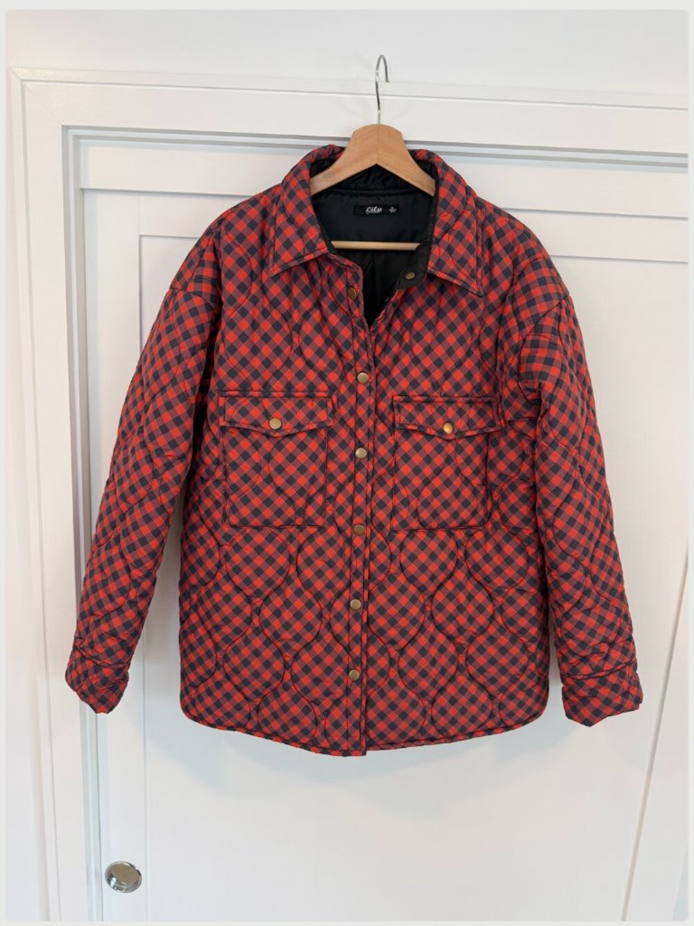 Vintage Style Red Buffalo Plaid Quilted Puffer Jacket / Shacket - M